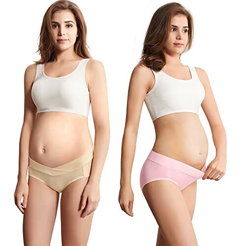 Two women in maternity underwear and tank tops.