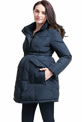 Woman wearing a maternity winter coat