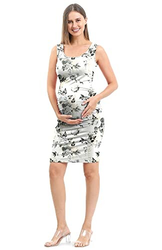 Woman in sleeveless floral maternity dress