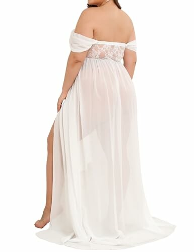 Back view of a woman in a white sheer lingerie gown